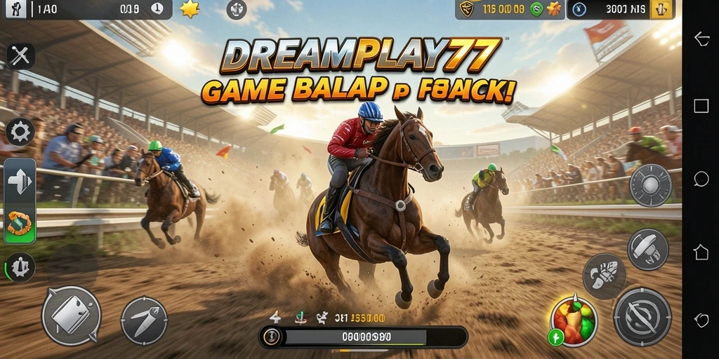 Screenshot utama DREAMPLAY77 menampilkan aksi balap yang mendebarkan.