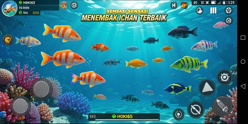 Tampilan gameplay HOKI65 dengan menembak ikan yang seru.