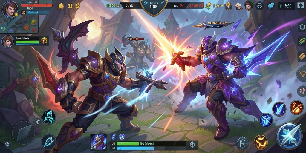Tampilan gameplay seru dalam game MOBA ID098.