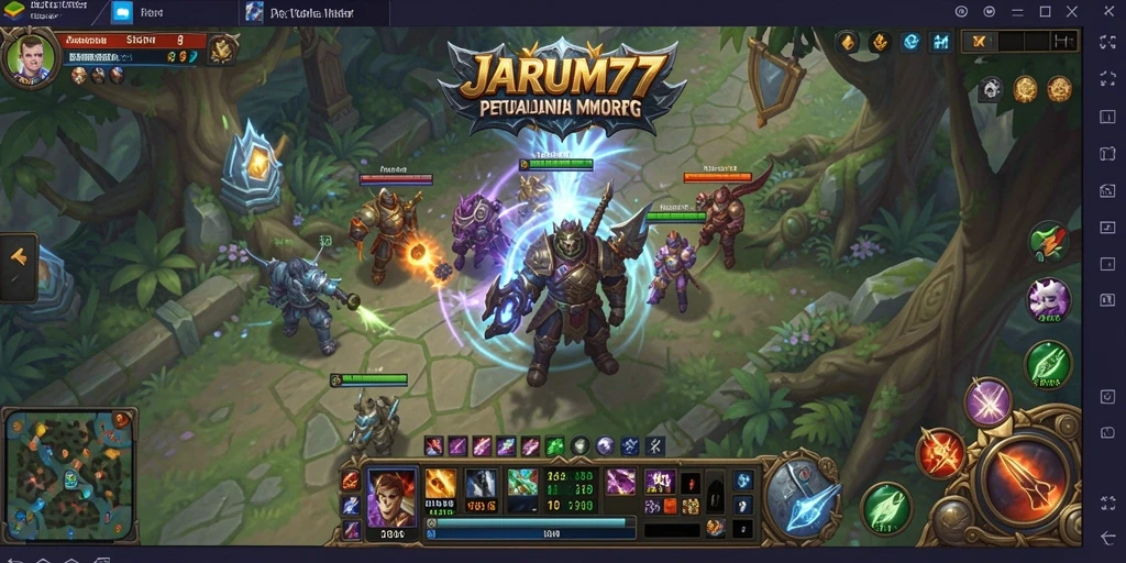 Tangkapan layar gameplay JARUM77 menampilkan aksi pertempuran dalam dunia MMORPG yang luas.