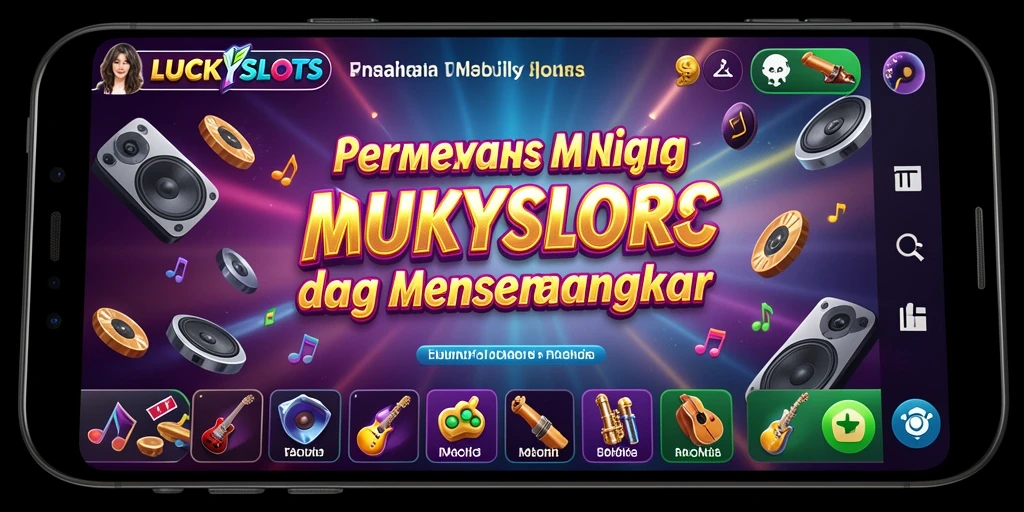 Tampilan gameplay LUCKYSLOTS yang penuh warna dan irama.