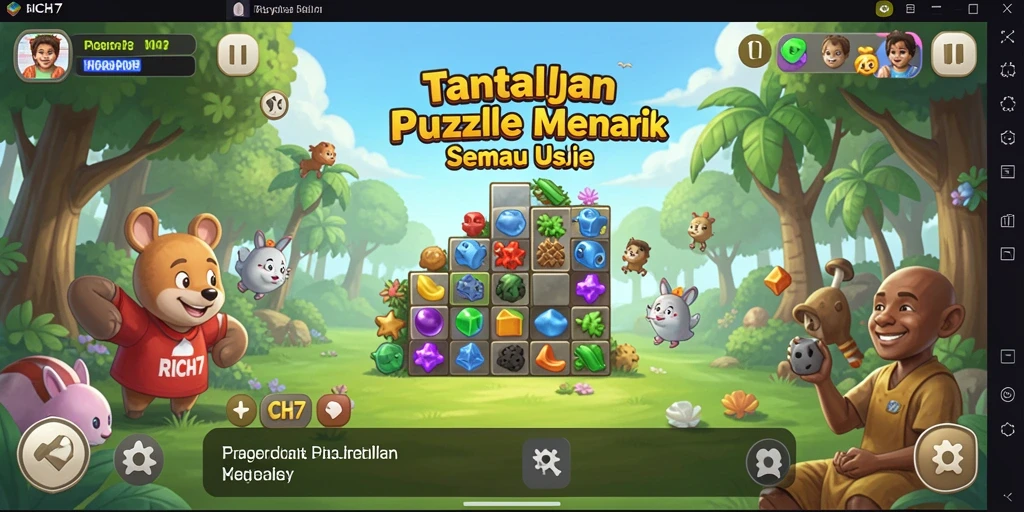Tangkapan layar utama RICH7 menampilkan berbagai level puzzle yang menantang.