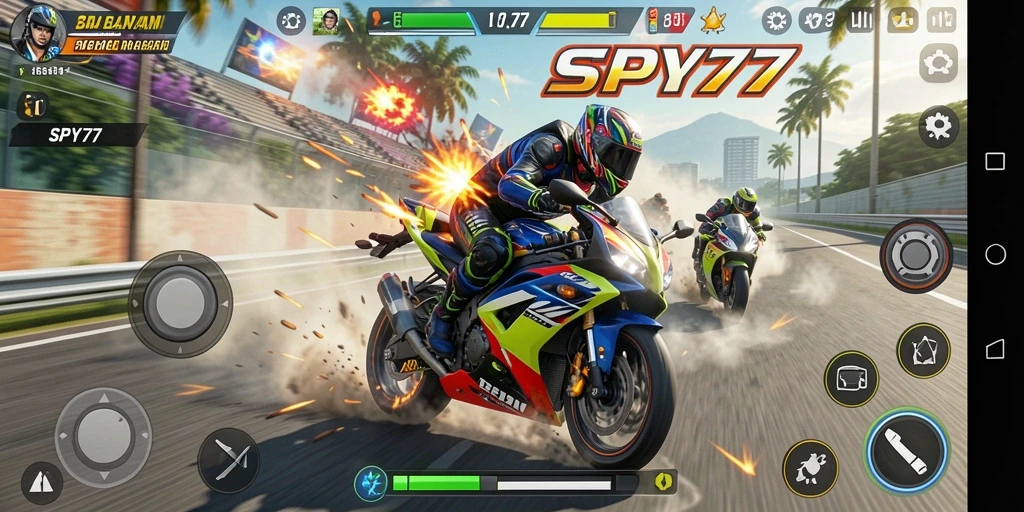 Tampilan balapan motor yang mendebarkan di SPY77.