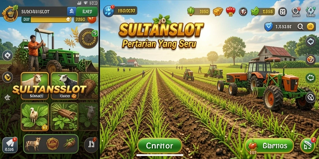 Screenshot gameplay SULTANSLOT yang mengasyikkan dengan kebun yang indah.